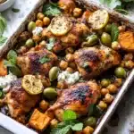 Sheet Pan Harissa Chicken with Chickpeas and Sweet Potatoes Recipe