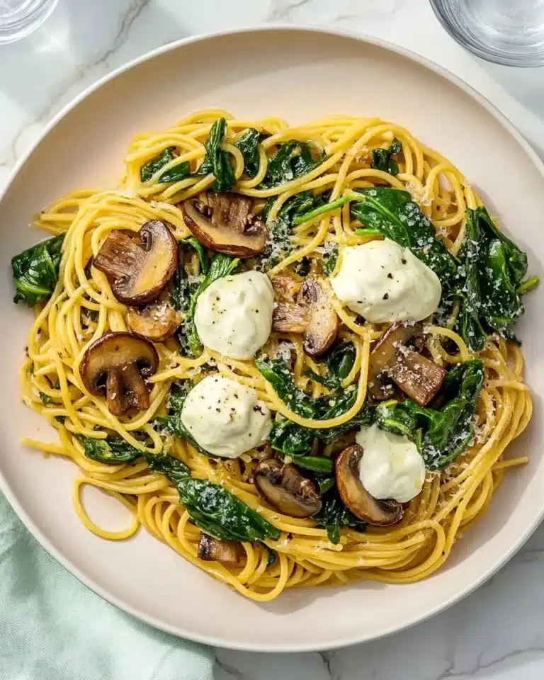 Spaghetti with Mushrooms, Spinach & Ricotta Recipe
