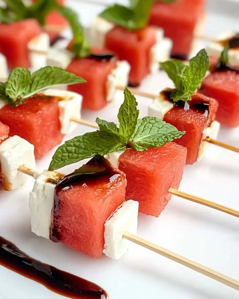 Easy Watermelon Feta Skewers with Fresh Mint and Balsamic Glaze Recipe