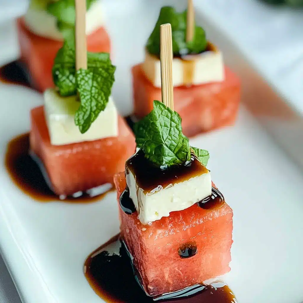 Easy Watermelon Feta Skewers with Fresh Mint and Balsamic Glaze Recipe - Recipe Image