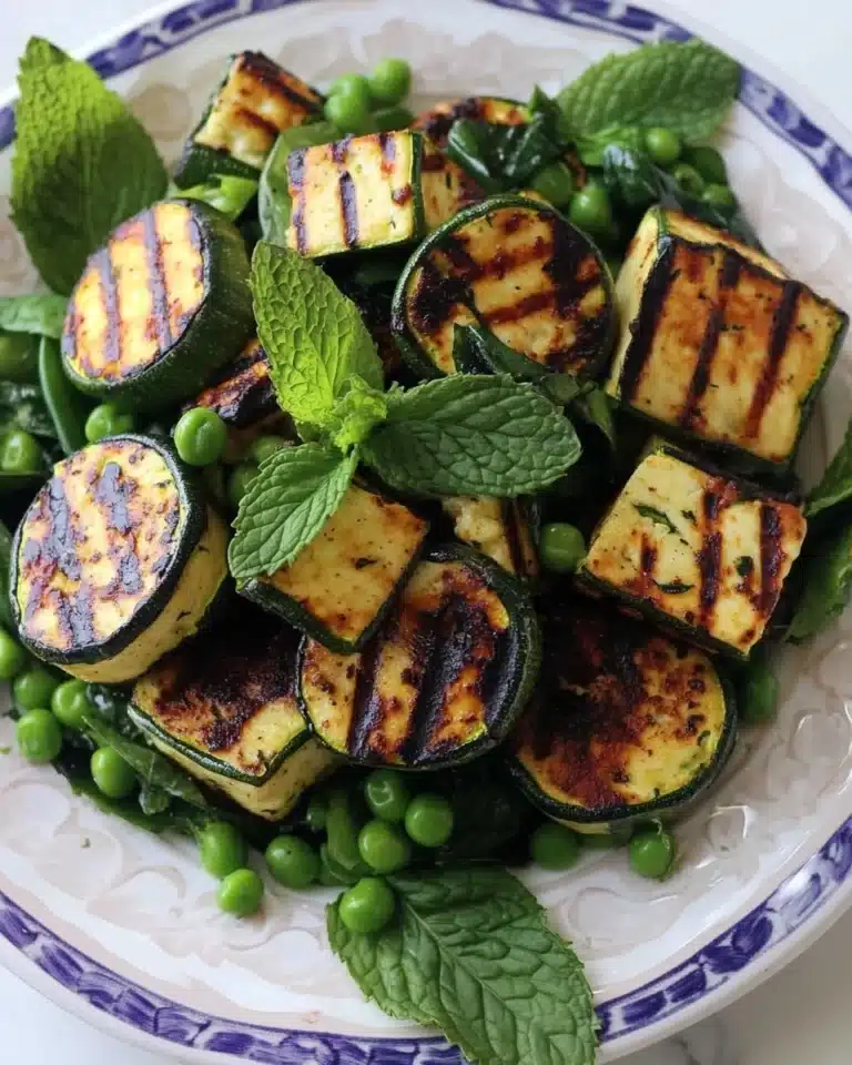 Grilled Zucchini, Halloumi, Pea Salad with Mint, Dijon, and Lemon Recipe