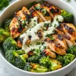 Grilled Chicken Broccoli Bowls with Creamy Garlic Sauce Recipe