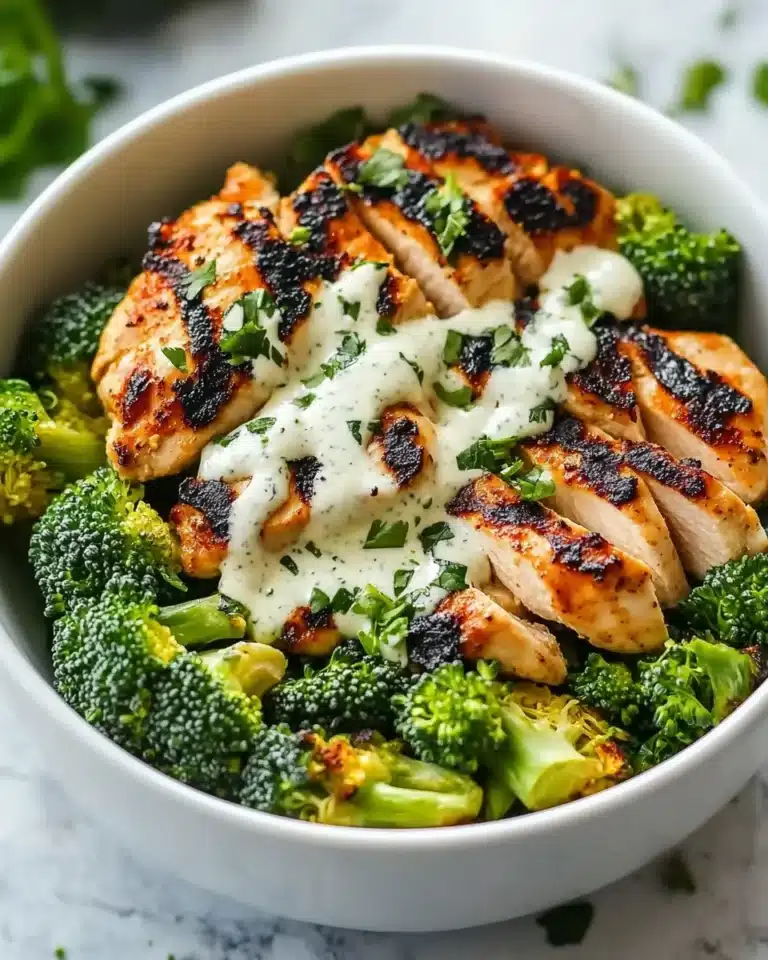 Grilled Chicken Broccoli Bowls with Creamy Garlic Sauce Recipe