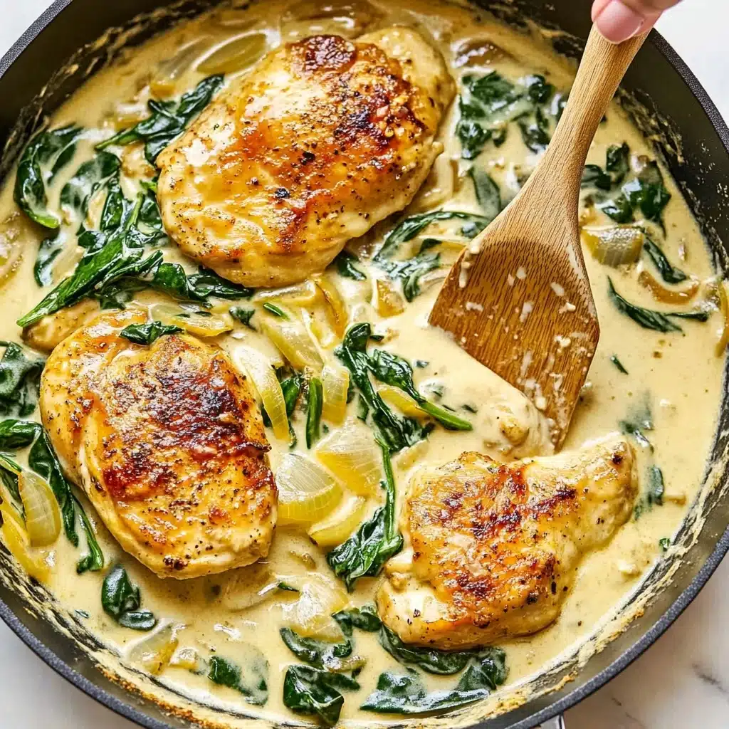 Creamy Garlic Skillet Chicken with Spinach Recipe - Recipe Image