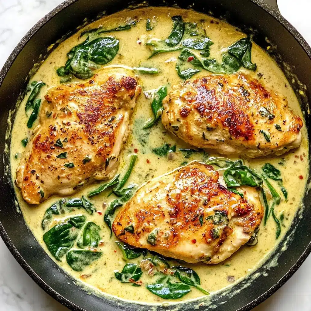 Creamy Garlic Skillet Chicken with Spinach Recipe - Recipe Image
