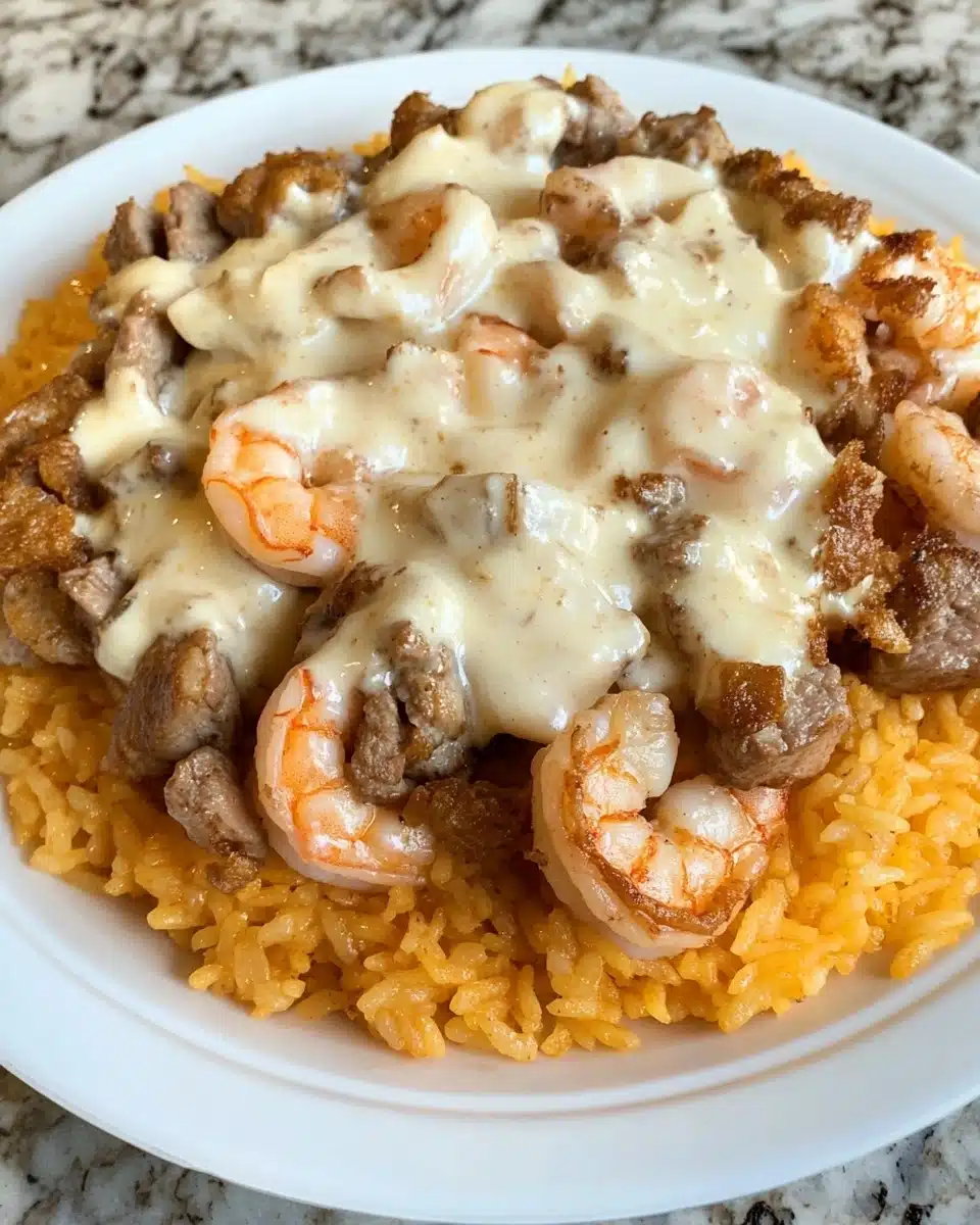 Arroz Con Pollo Y Camarones (Cheesy Chicken, Shrimp and Rice) Recipe
