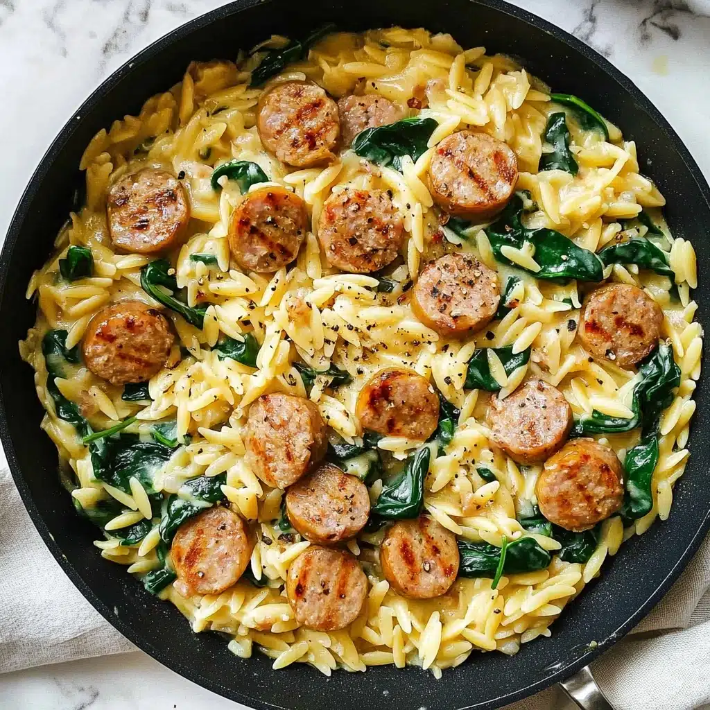 Creamy Chicken Sausage Orzo Skillet Recipe - Recipe Image