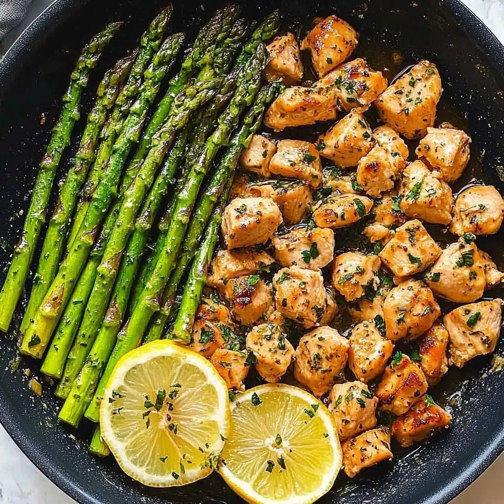 Garlic Butter Chicken Bites with Lemon Asparagus Recipe - Recipe Image
