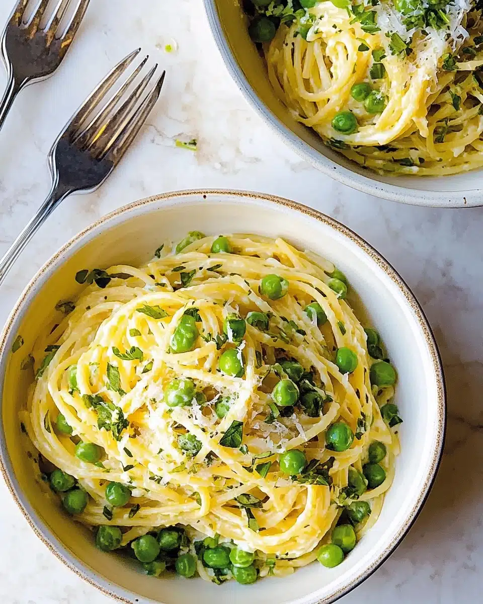 Instant Pot Spaghetti with Goat Cheese, Mint and Peas Recipe