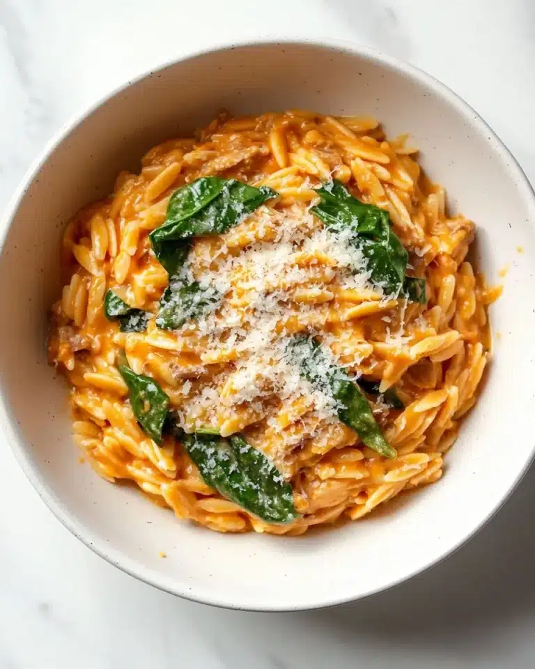 Ground Beef Orzo with Tomato Cream Sauce Recipe