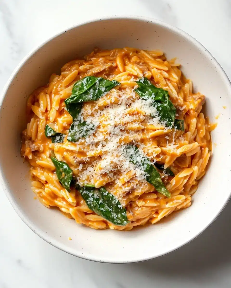 Ground Beef Orzo with Tomato Cream Sauce Recipe