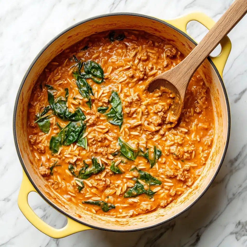 Ground Beef Orzo with Tomato Cream Sauce Recipe - Recipe Image