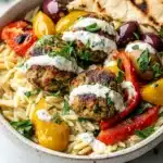 Greek Turkey Meatballs with Lemon Orzo & Creamy Feta Yogurt Sauce Recipe