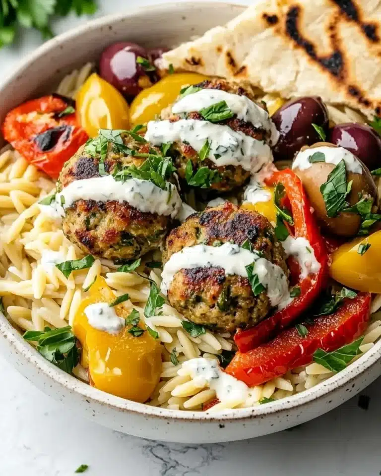 Greek Turkey Meatballs with Lemon Orzo & Creamy Feta Yogurt Sauce Recipe