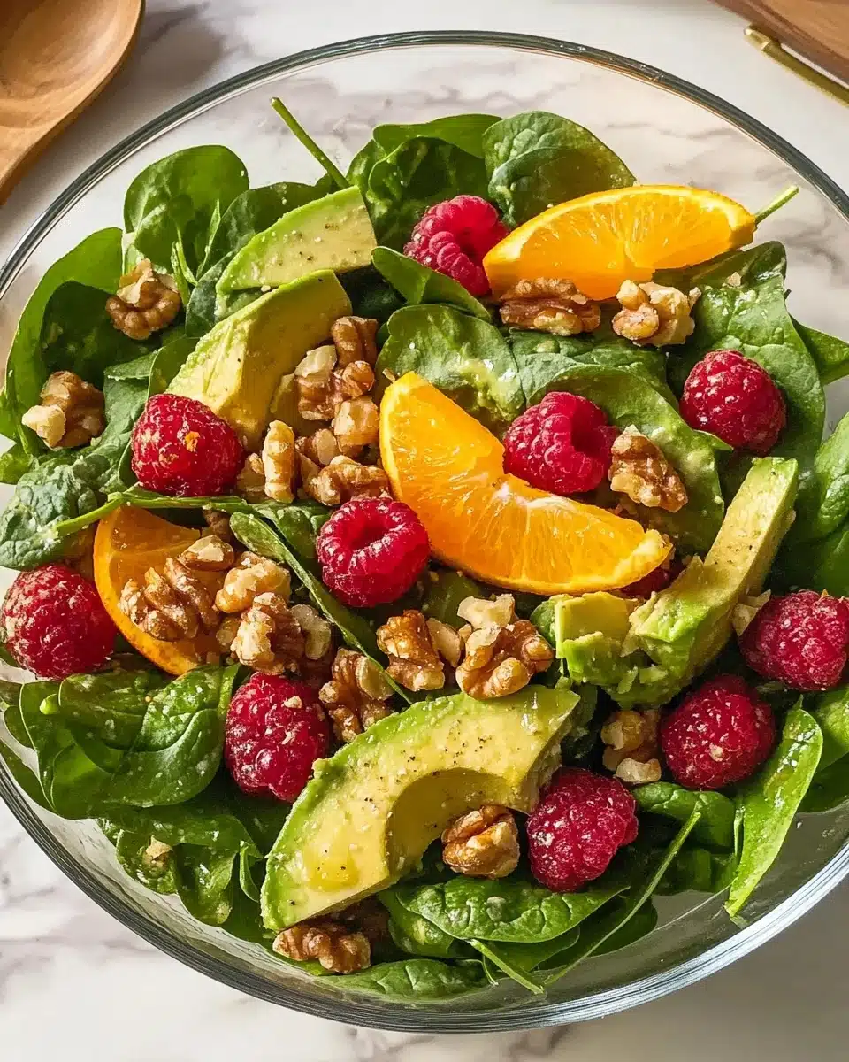 Raspberry-Spinach Salad with Avocado & Walnuts Recipe