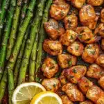 Garlic Butter Chicken Bites with Lemon Asparagus Recipe