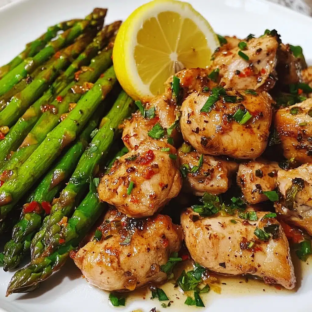 Garlic Butter Chicken Bites with Lemon Asparagus Recipe - Recipe Image