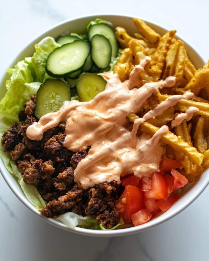 Burger Bowls with Crispy Potatoes and Savory Sauce Recipe