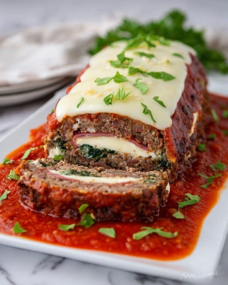 Stuffed Italian Meatloaf with Mozzarella, Spinach, and Marinara Recipe